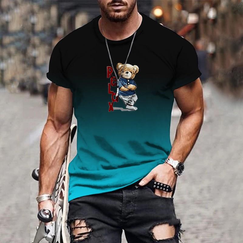Versatile Casual 3D Men's Gradient T-shirt Summer O-neck Comfortable Breathable Short-sleeved Loose Top Oversized Men's XS-6XL