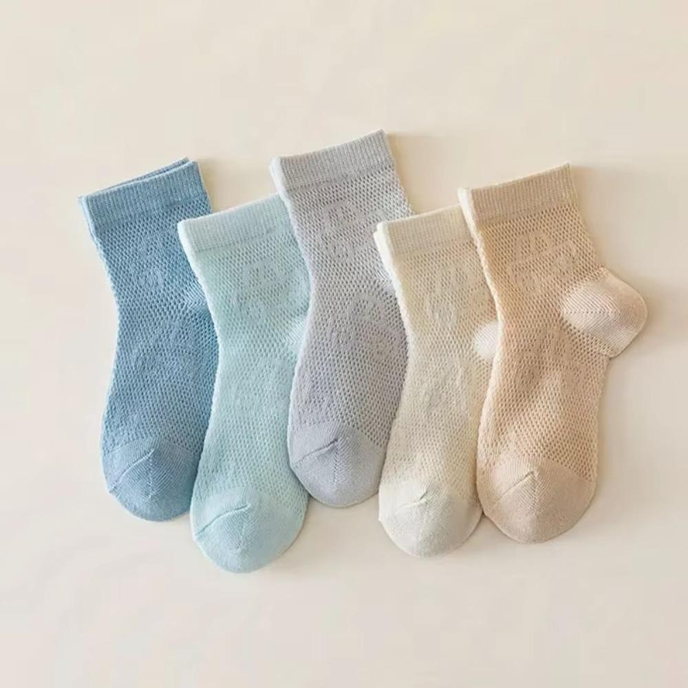 5 Pair Cartoon Car Baby Mesh Socks Summer Thin Breathable Middle Tube Socks Solid Color Cotton Kids Casual Socks for Boy Girl