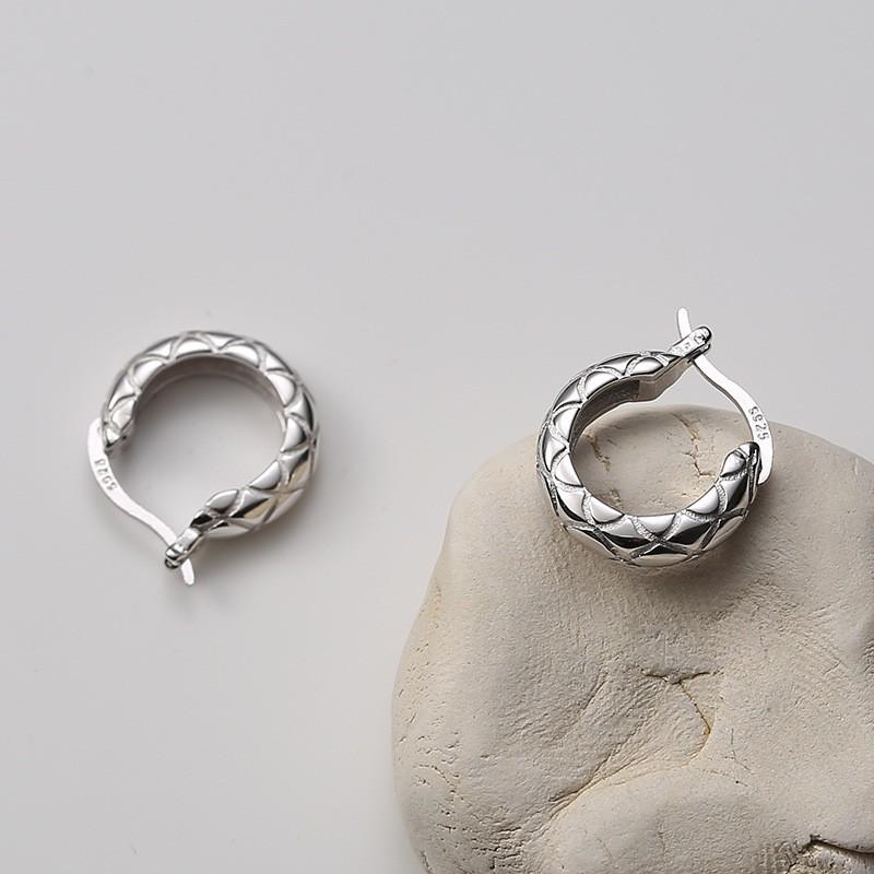 Sterling Geometric Grid Hoop Earrings Women Minimalist Fashion Jewelry 2021 925 Sterling Silver