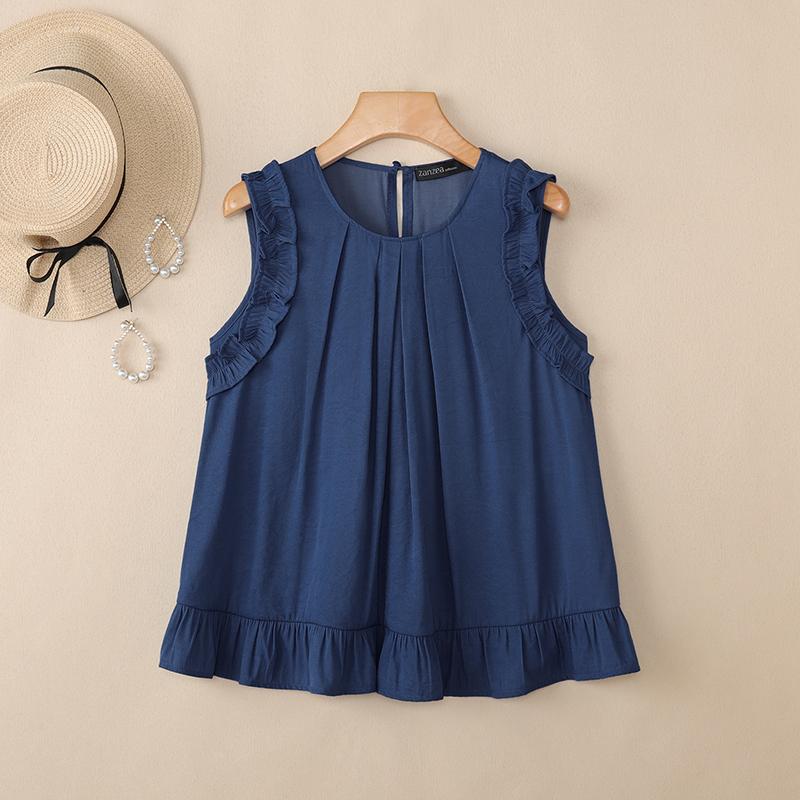 ZANZEA Maiouri de vară casual cu gât rotund și fără mâneci pentru femei