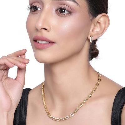 Conjunto de colar de corrente de ouro 24K com colar de cristal austríaco para mulheres