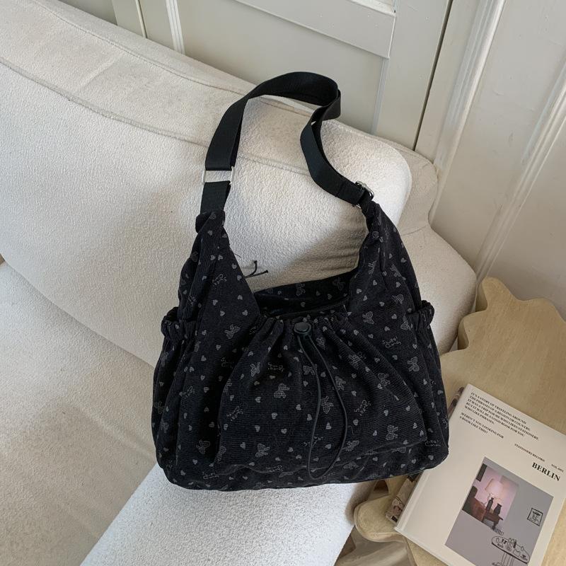 Korean Style Plaid Drawstring Cloud Shoulder Bags for Women Large Capacity Ladies Crossbody Bag Bow Multi-pocket Handbags Tote