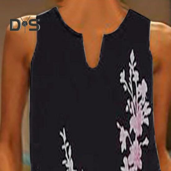 Women Summer Dress V-neck Sleeveless Floral Print Maxi Dress with Pockets Loose Fit Flowy Long Sundress