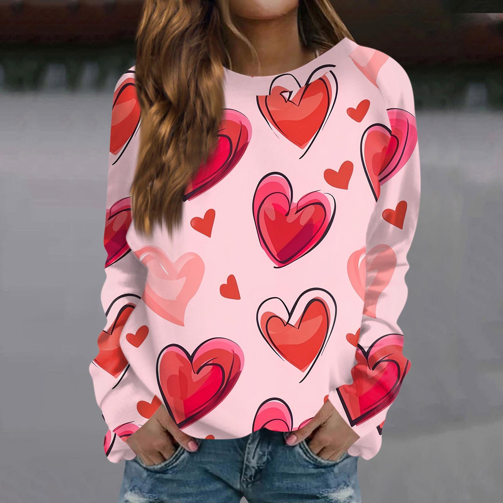 

Женская модная повседневная толстовка с длинным рукавом и принтом на День святого Валентина и круглым вырезом L красный