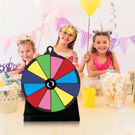 8-Inch Acrylic Rainbow Prize Wheel with 12 Slots Dry Erase Spinning Wheel with Stand DIY Fortune Spinner Tabletop Roulette Party Board Game Props