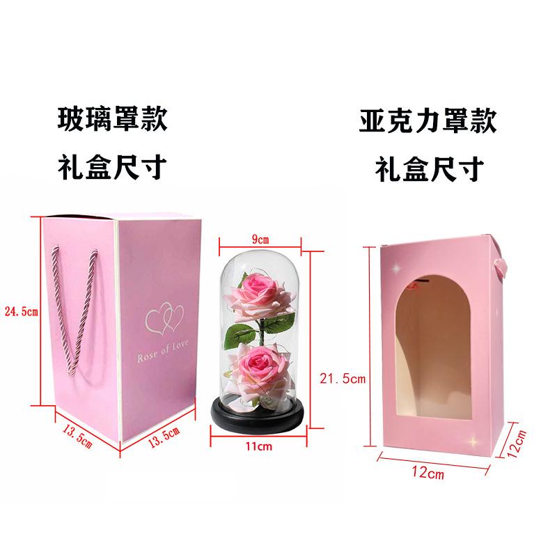 Two Simulated Roses Valentine's Day Hot Gift LED Light Luminous Glass Cover