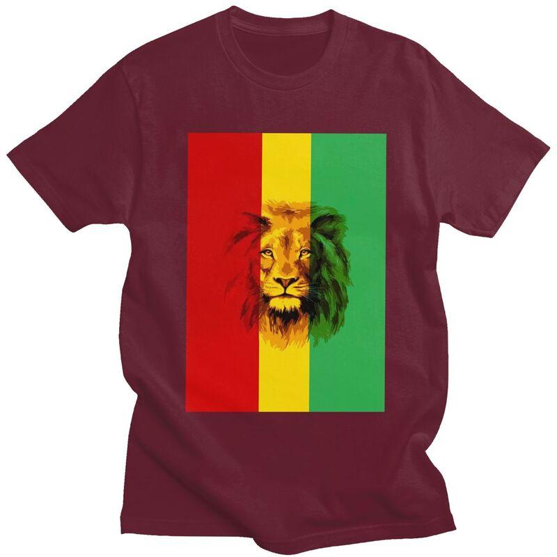 Custom Cool Jamaica Reggae Rasta Lion King T Shirt Men Short Sleeve Pure Cotton Tshirt Tees Streetwear Tshirts