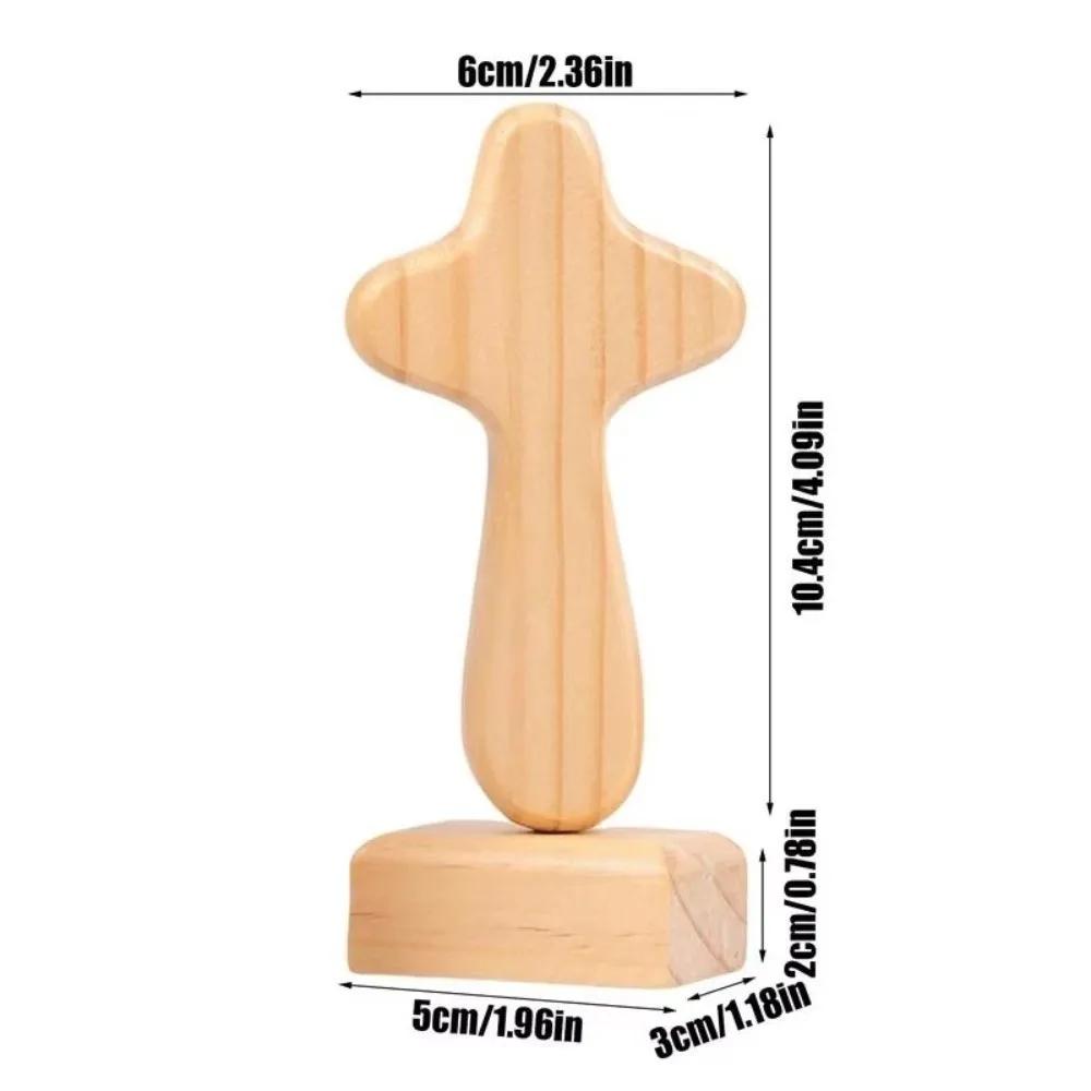 Magnetic Base Wood Cross Statue Handicraft Vintage Cross Ornament Standing Portable Crucifix Sculpture Home Decor