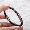 Stainless Steel Braided Leather Bracelet Men Magnetic Clasp Geometric Design Titanium Unisex Wristband