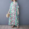 Summer Color Travel V-neck Retro Long Skirt Cotton Linen Dress