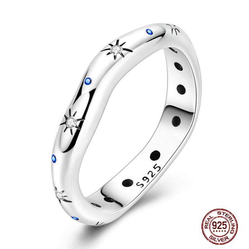 Shine Women koppar Fingerringar 925 Sterling Hjärta Krona Glöd Eldfluga Stjärna Sol Tusensköna Stapelbar Originalring Årsdag Zirkon