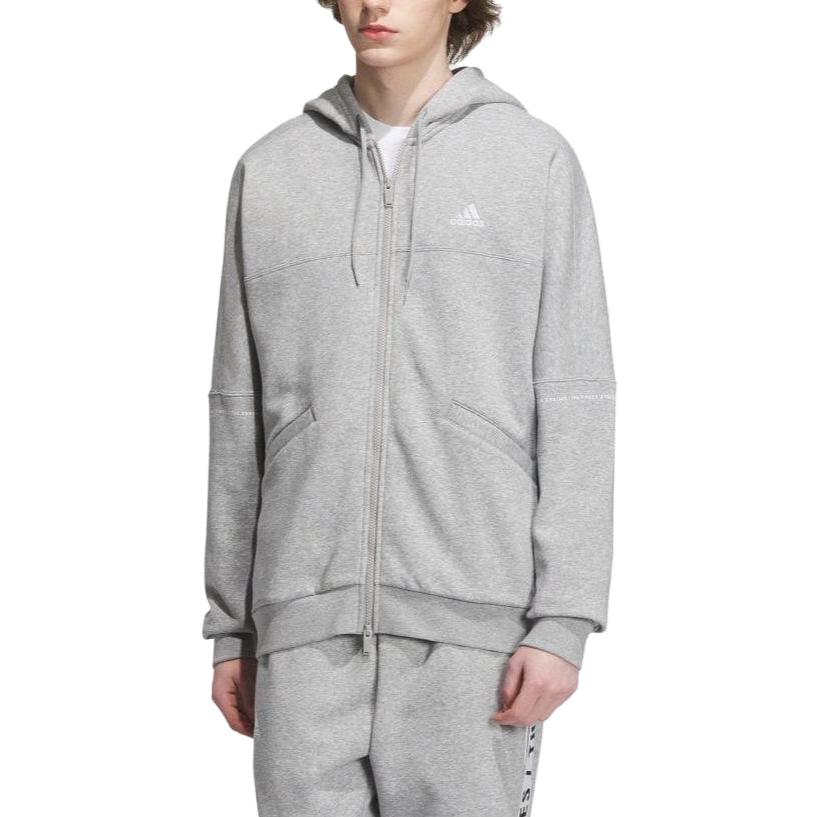Adidas Letter Stripe Printed Hooded Zip-Up Long Sleeve Jacket Unisex Jacket Gray IK7327