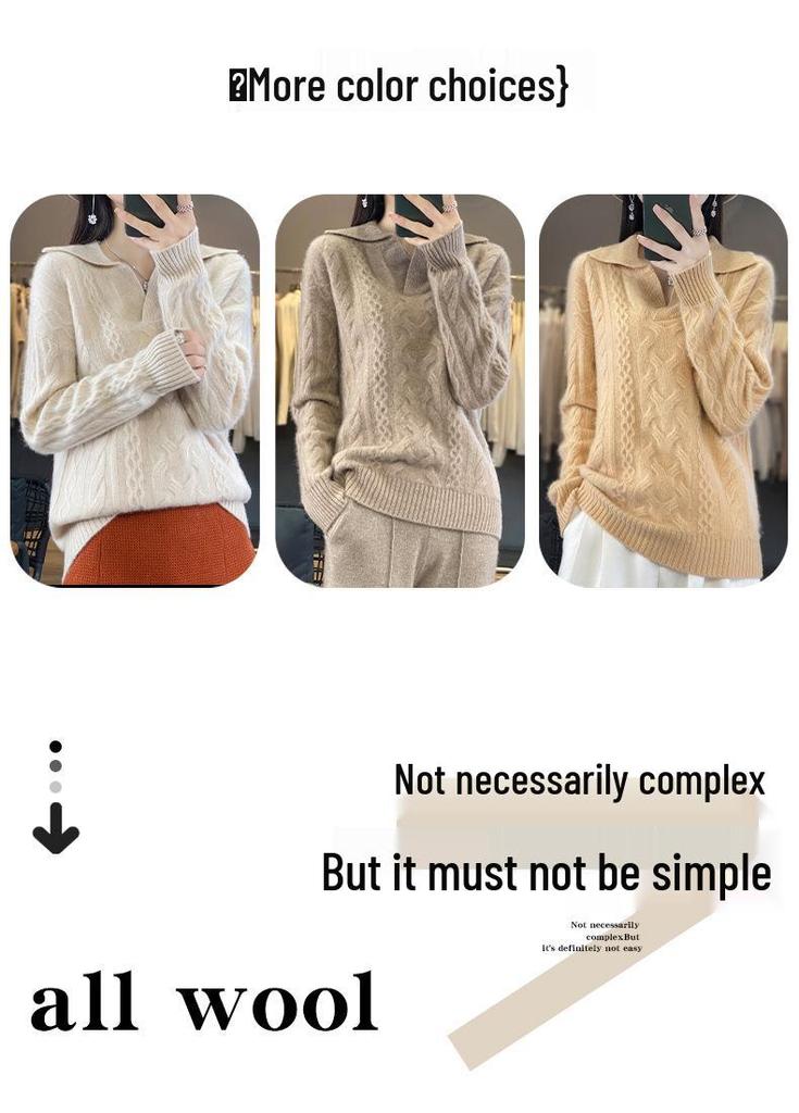 Seven-Stitch Thick Cable Knit Wool Sweater - Warm 3D Design for Autumn/Winter