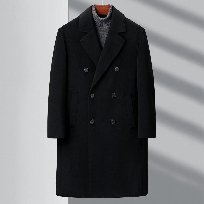 Double-sided Cashmere Woolen Coat for Men, Mid-length Winter High-end Middle-aged Daddy Double-breasted Woolen Coat