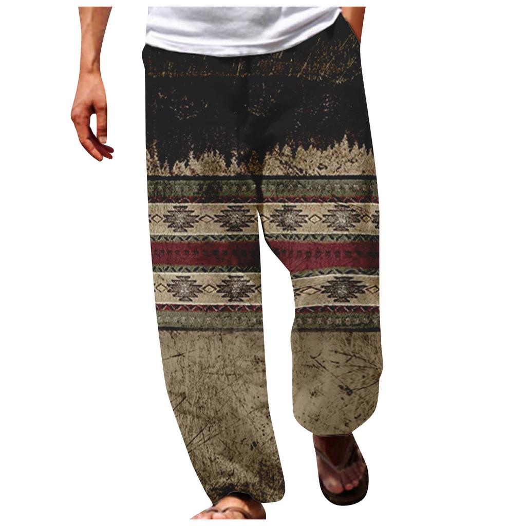 Men's Fashion Loose Casual Printed Wide Leg Pocket Sports Trousers