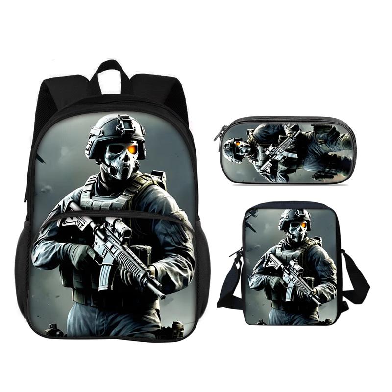 Call of Duty Round Front Bag Backpack Pen Bag shoulder Bag 3Pcs Set Print New Trendy Student Best School Companion