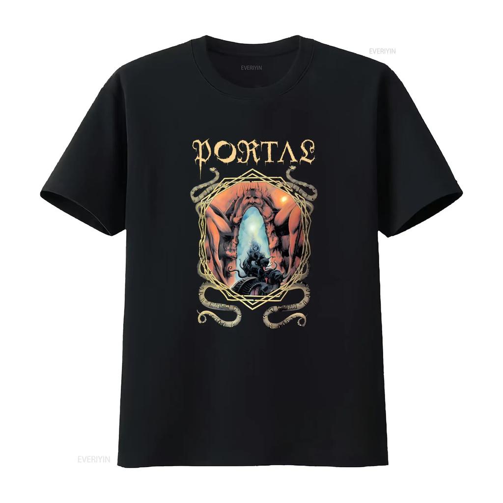 Portas Band Logo T Shirt Gothic Fantasy Design With Serpents And Mysterious Portal Vintage Breathable Casual Graphic