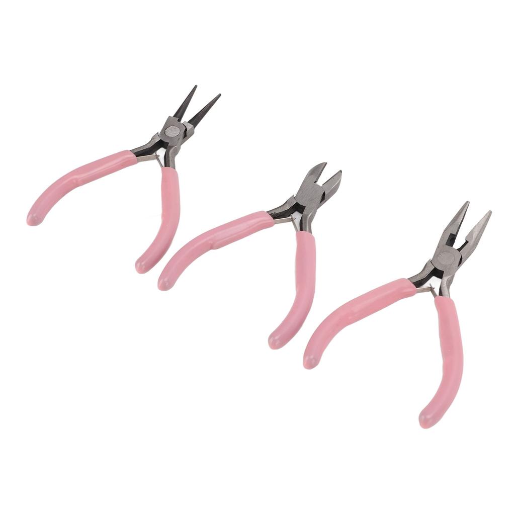 3Pcs Pink Jewelry Pliers Round Needle Diagonal Nose Carbon Steel Sturdy Durable Pliers Set for Crafts DIY