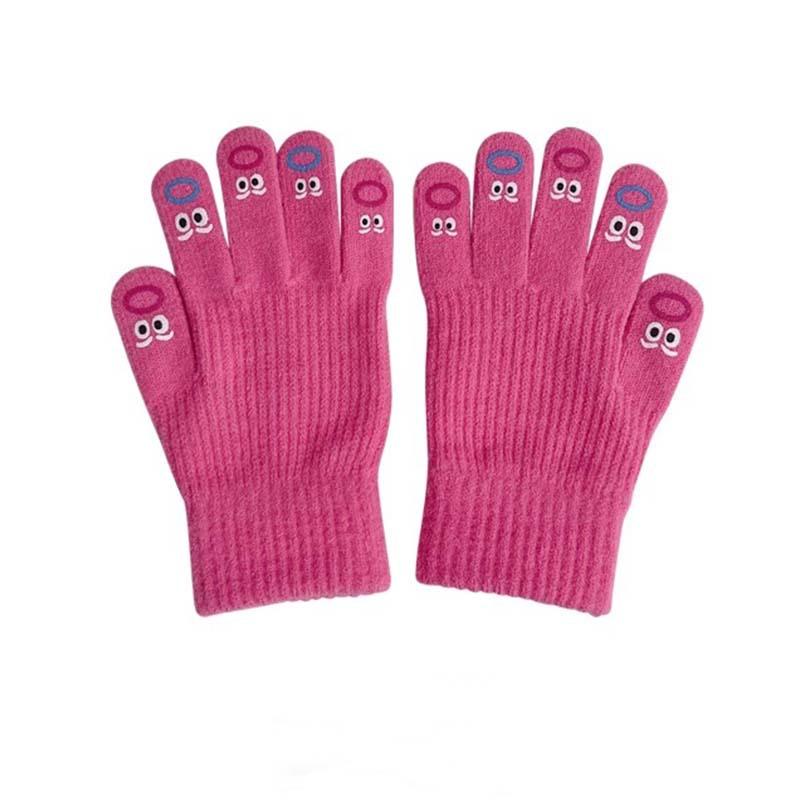 Cute Cartoon Embroidered Knitted Gloves Autumn/Winter Warm Finger Gloves Female Students Outdoor Cold Gloves