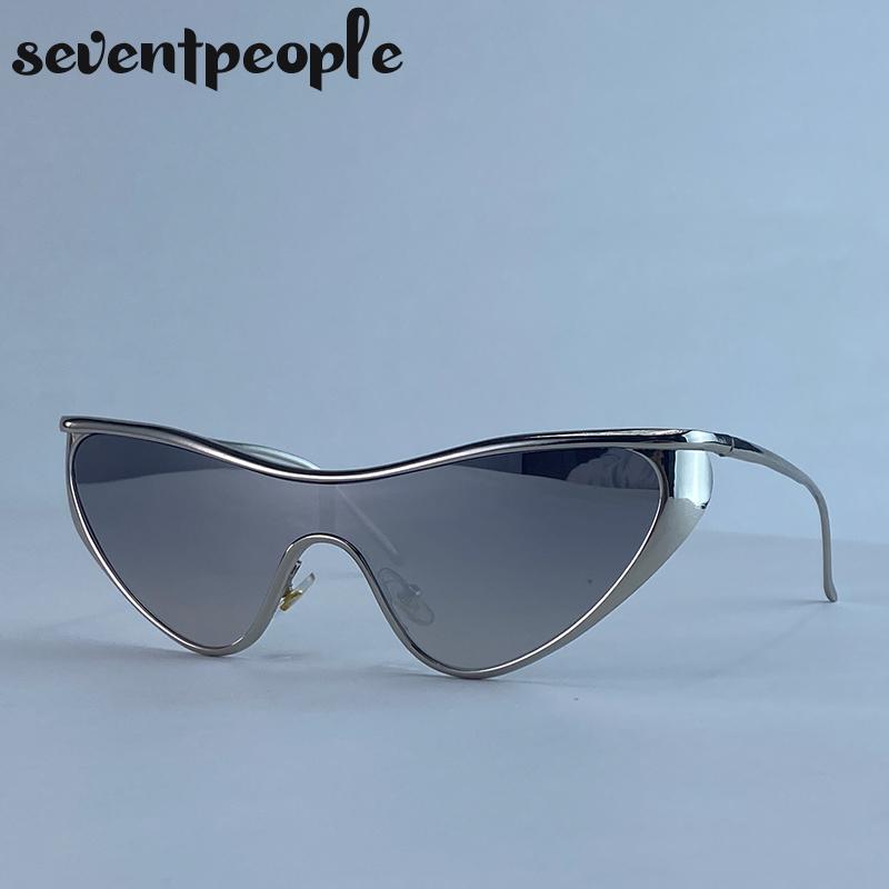 Sexy Cat Eye One-Piece Y2K Punk Sunglasses Women  Luxury Brand Trendy Steampunk Shield Sunglass Vintage Metal Shades UV400