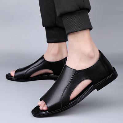 Sandálias Masculinas Mais Recentes de Verão Couro Genuíno de Alta Qualidade Sapatos Casuais Masculinos Respiráveis Sapatos de Praia Chinelos para Exterior Sapatos Masculinos Pretos