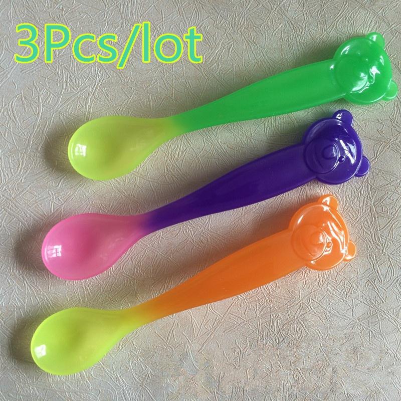 

Infants Toddler Safety Baby Utensils Auto-Change Color Temperature Sensing Spoon Feeding 3pcs