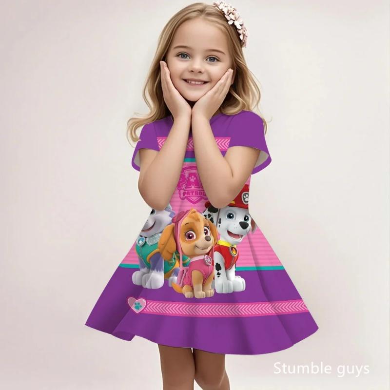 Summer Casual Beach Sundress Girls Paw Patrol Cute Cartoon Print Fashion Soft Lightweight