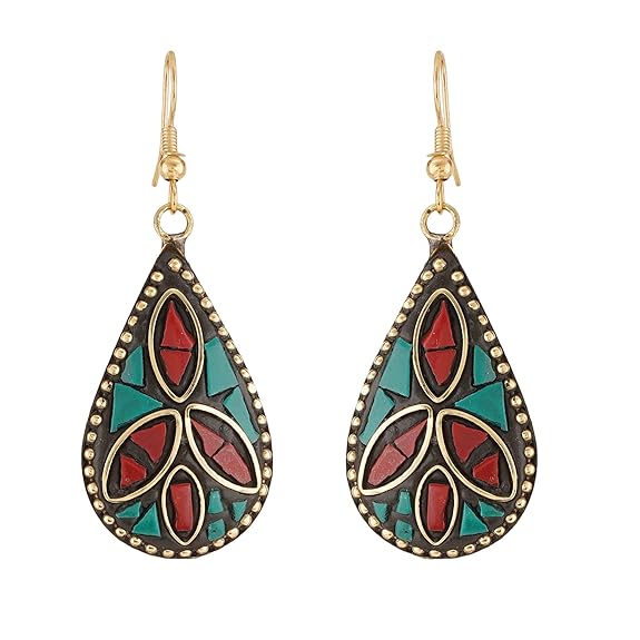 Non-precious Metal Dangling Handmade Lightweight Hook Tibetan Style Earrings for Women
