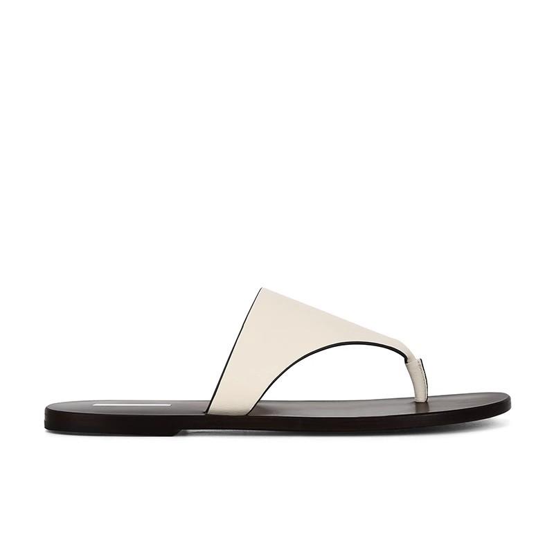 Spot Second Hair! Fashion Versatile New Fashion Cowhide Simple Triangular Toe Flat Bottom Slippers Women's Cool Slippers Summer