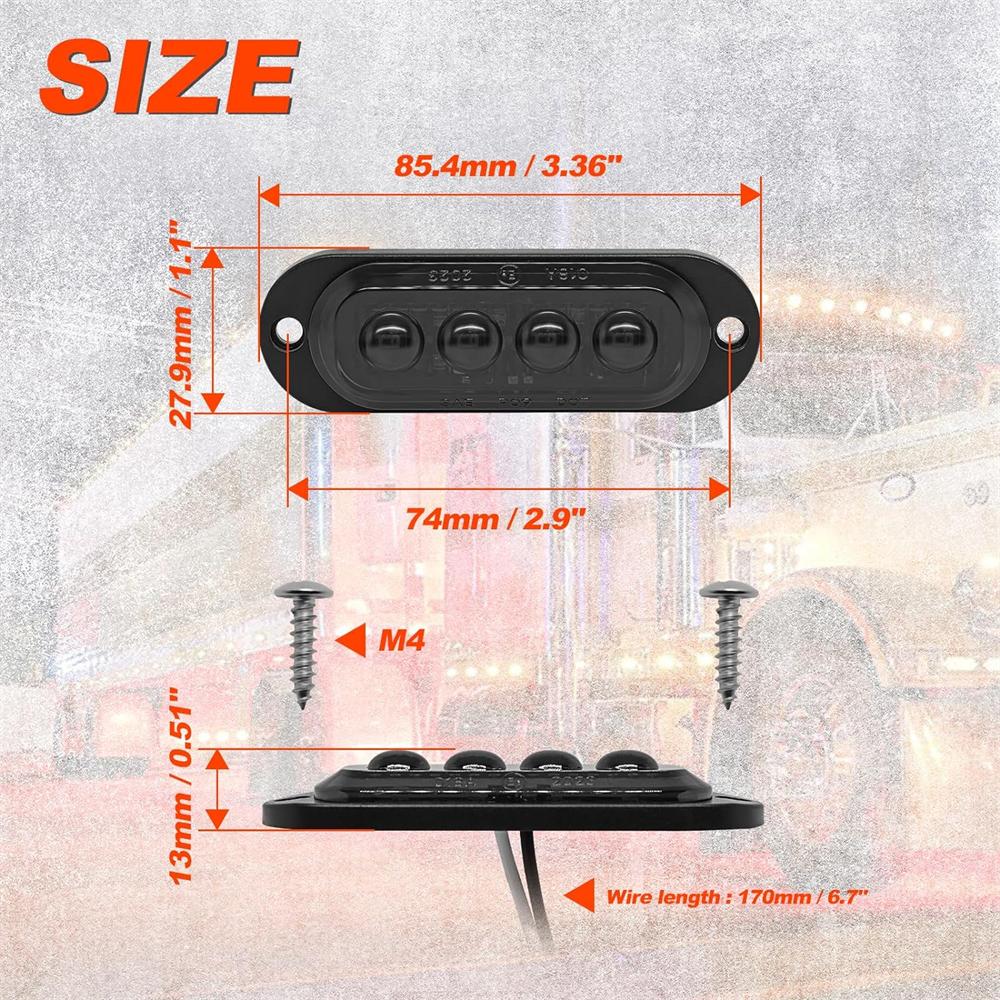 4PCS 12/24 Volt Side Marker Lights LED Smoked Lens Amber 4LED Side Markering Truck Light Boat Trailer Indicator Signal Light