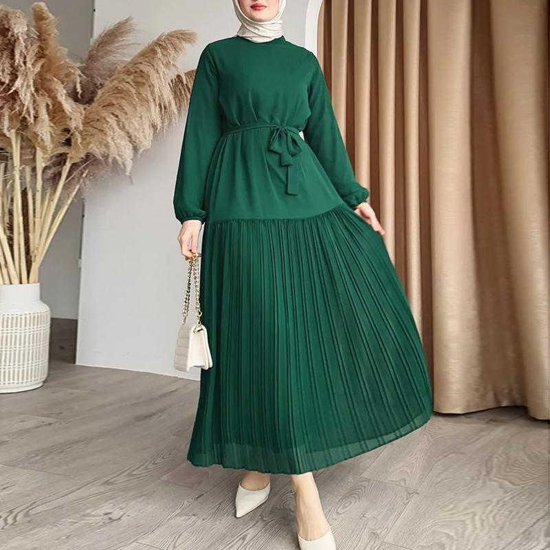 

ZANZEA Женское повседневное платье из шифона в стиле пэчворк с круглым вырезом и длинными рукавами XL темно-зеленого