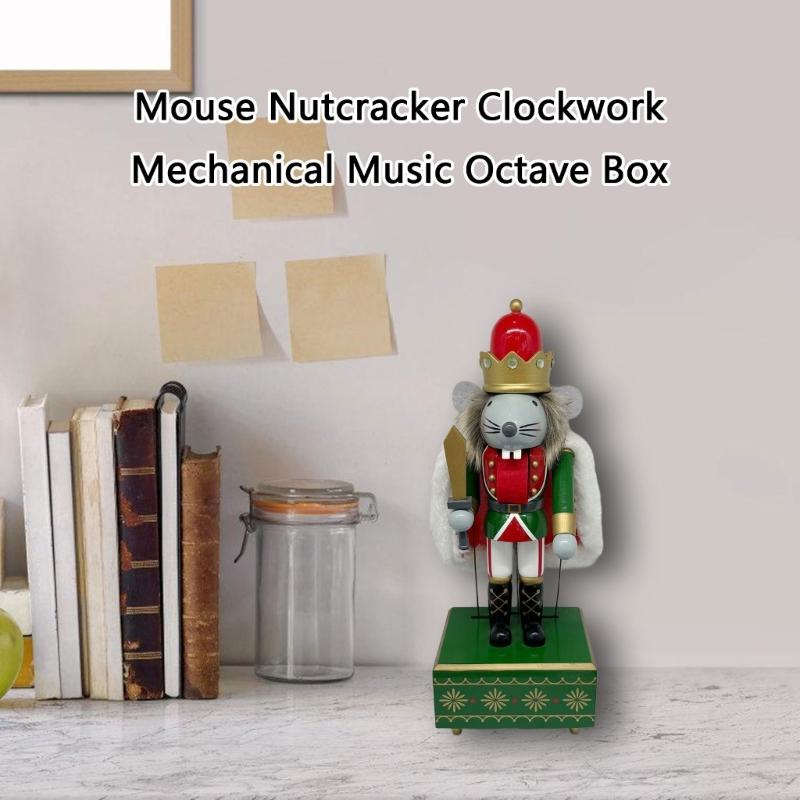 Ręcznie robiona drewniana myszka Dziadek do orzechów Mechaniczna pozytywka Nakręcana ozdoba do dekoracji domu