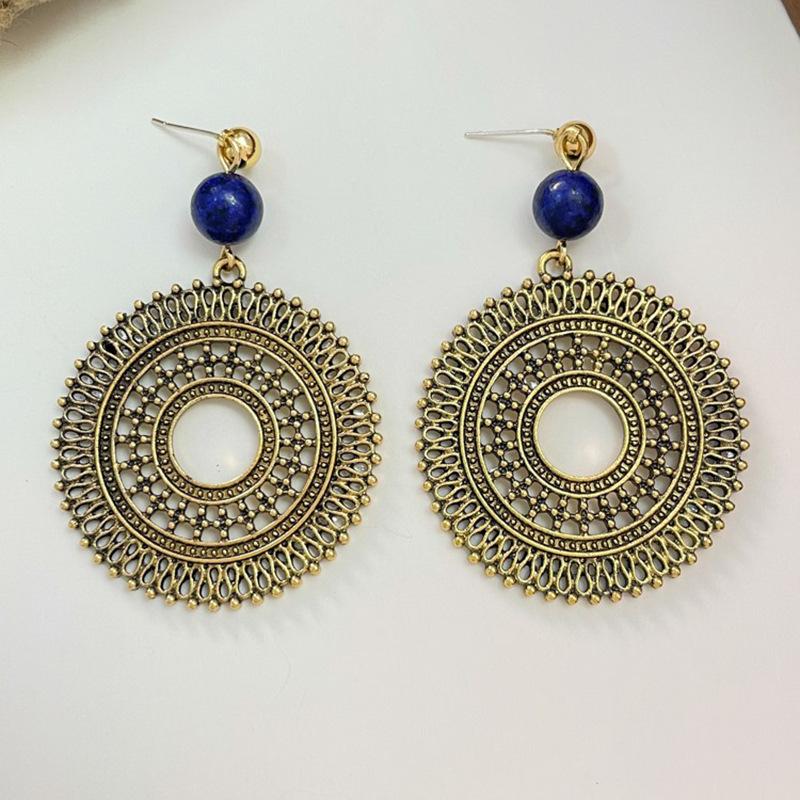 

Silver Needle Acrylic Round Hollow Earrings Bohemian Retro Ethnic Style Earrings Light Luxury Premium Earrings Women