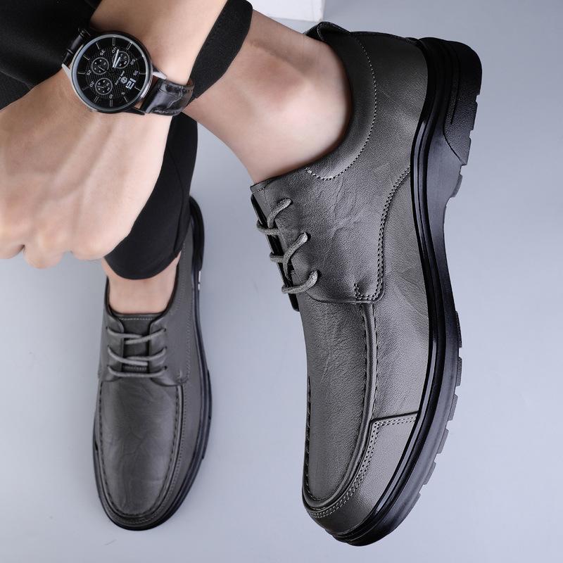 

Men s shoes 2025 summer new high-end men s work lace-up casual leather shoes middle-aged comfortable soft leather dad trendy shoes 44 серый
