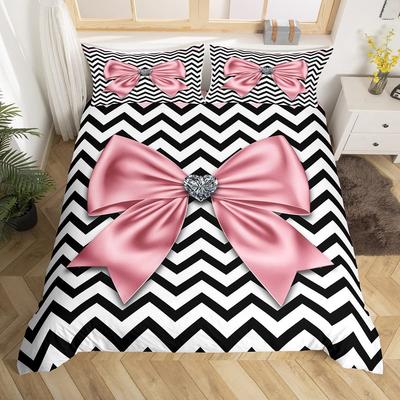 Pink Bow Three-Piece Quilt Cover 3D Digital Printing Bedding Set Bed Cover