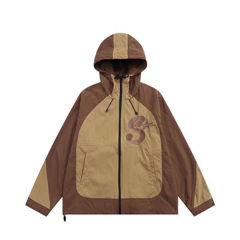

Унисекс Трендовая Ветровка с Капюшоном Контрастного Цвета - Повседневная Куртка Свободного Кроя на Осень XL кофейный
