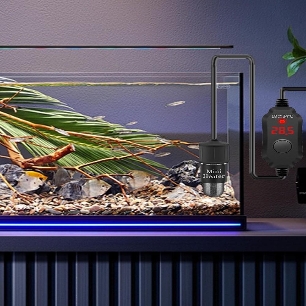 Mini Aquarium Heater Fish Tank Aquatic Heater Submersible Thermostatic Heater Adjustable Temperature 18-34°C Suitable for 2L