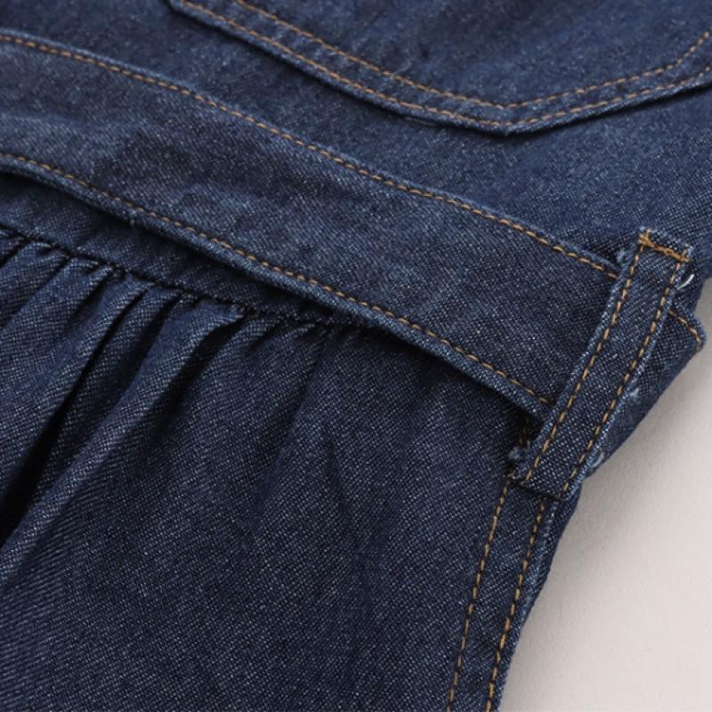 Shop Women Ripple Collar Neck Button Open Belted Denim Long Sleeve Long Dress