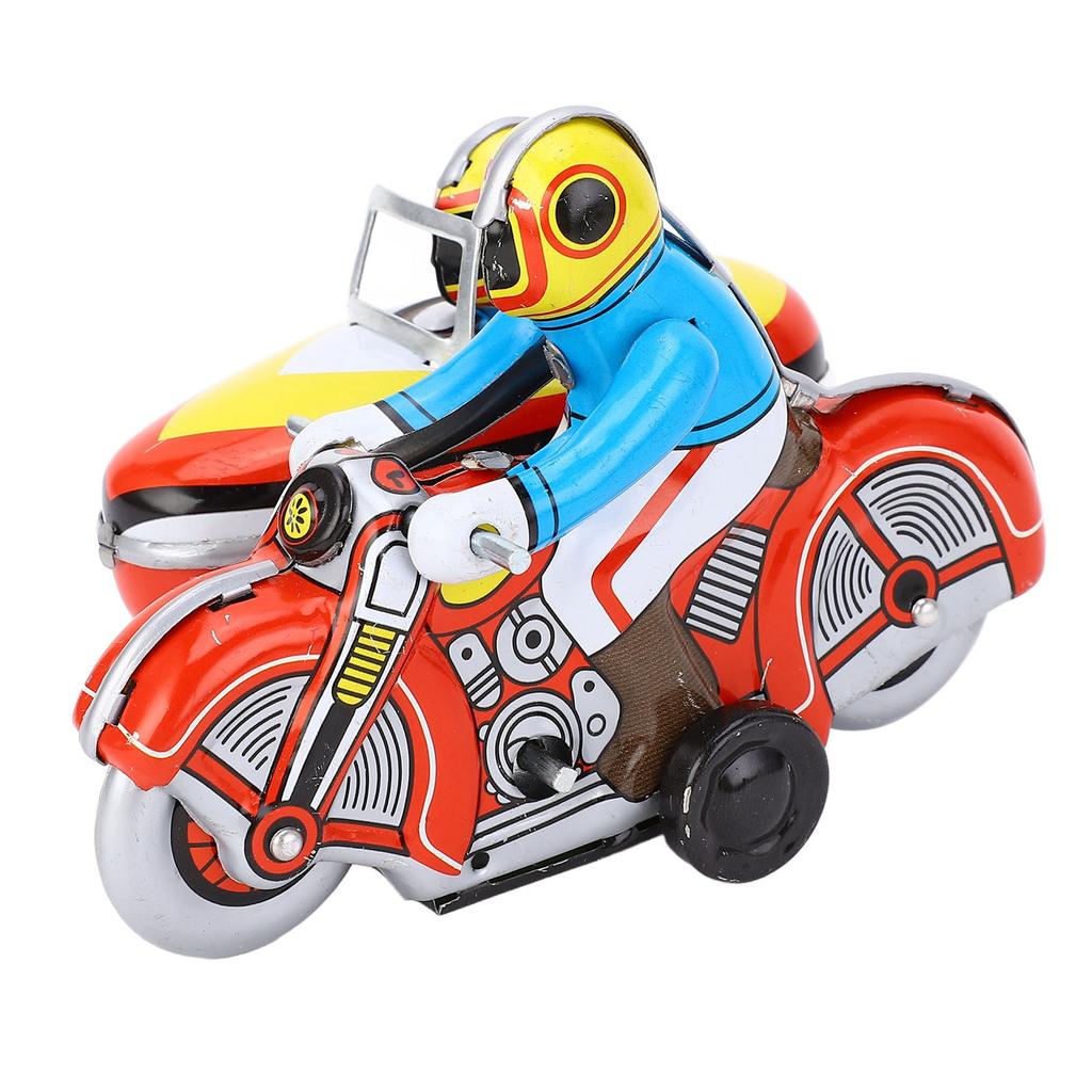 Wind Up Motorcycle Toy Iron Retro Collectible Three Wheeled Motorcycle Clockwork Vintage Toy for Des