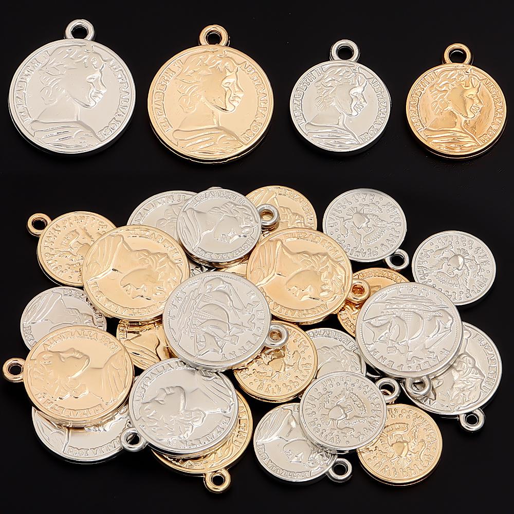 30-50pcs Vintage CCB Portrait Charms Trend Round Sailboat Coin Charms Pendant For Jewelry Making DIY Crafts Necklace Accessories