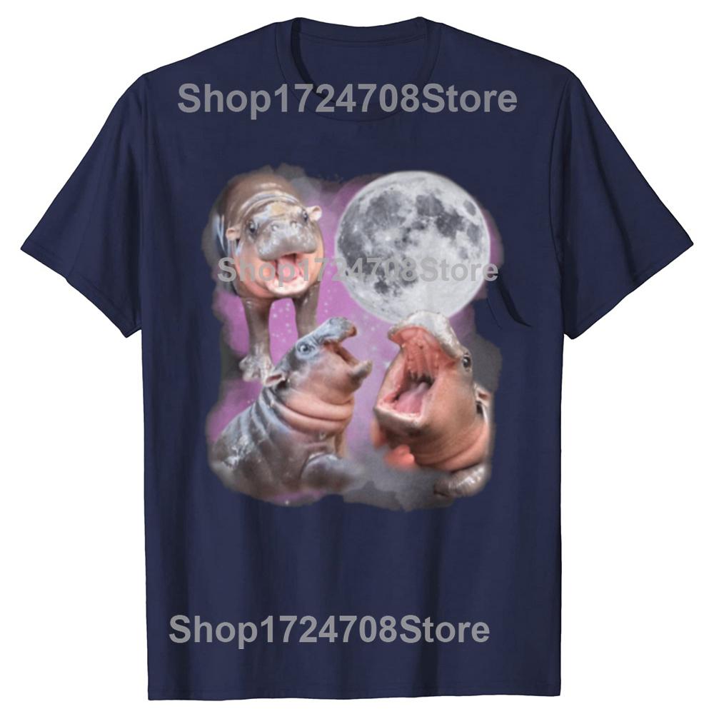 Funny Moo Deng With The Moon Graphic Tshirts Men Womens Fashion Casual Tshirt 100 Cotton Loose Oversized T Shirt