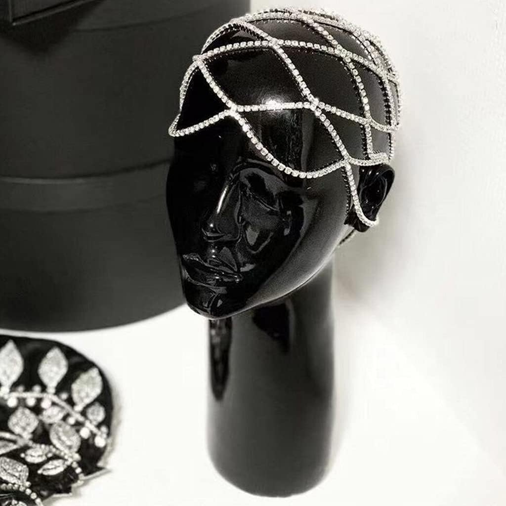 Hollow for Rhinestone Mesh Headpiece Wedding for Head Chain Jewelry Women Luxury Crystal Headband for Head Cap Hair Acce,Silver