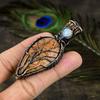 Leopard Skin, Moonstone Gemstone Copper Wire Wrap Jewelry Pendant 2.80"