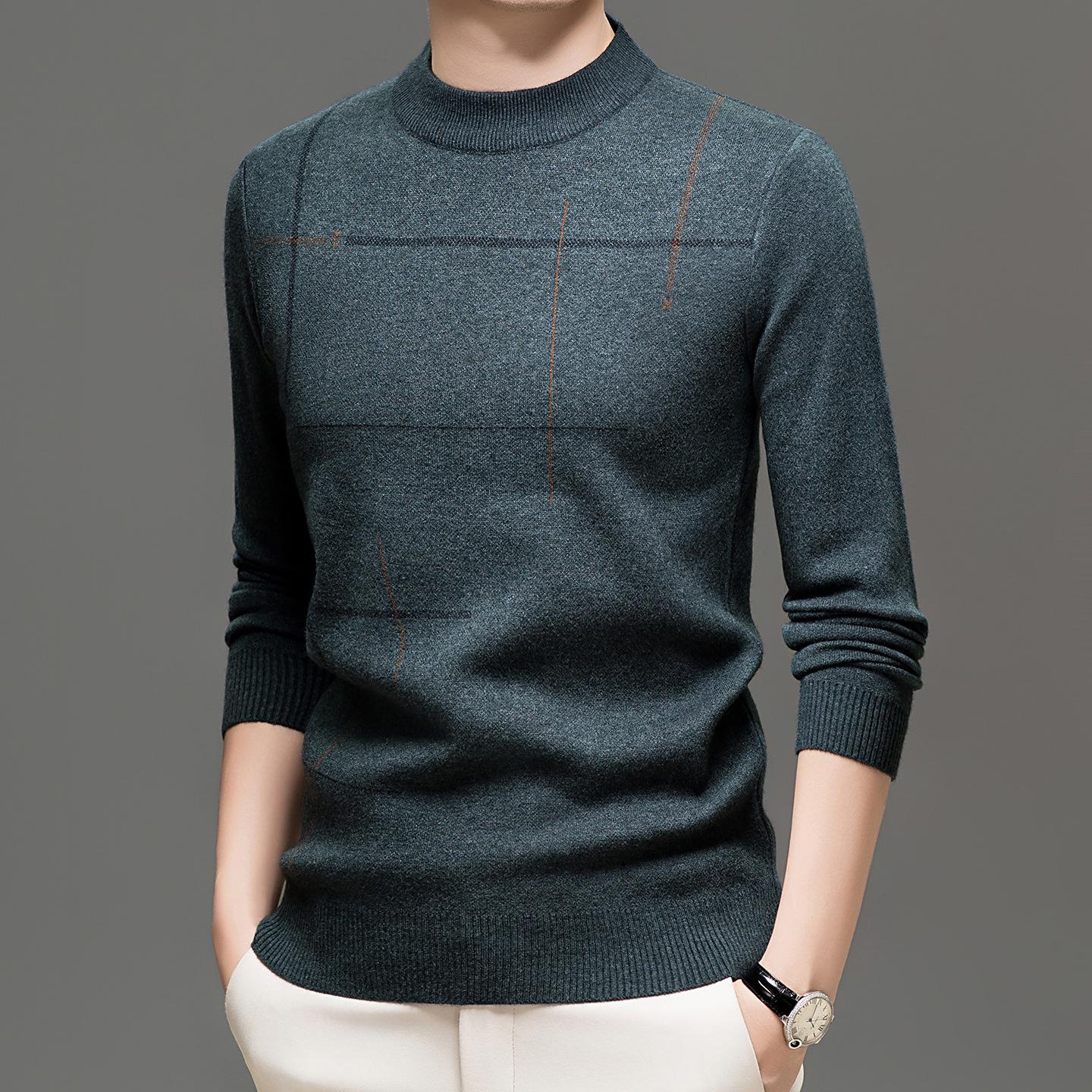 

Men s Basic Round Neck Loose Knit Sweater - Winter Fashion for Middle-Aged & Elderly 3XL-185 зелений