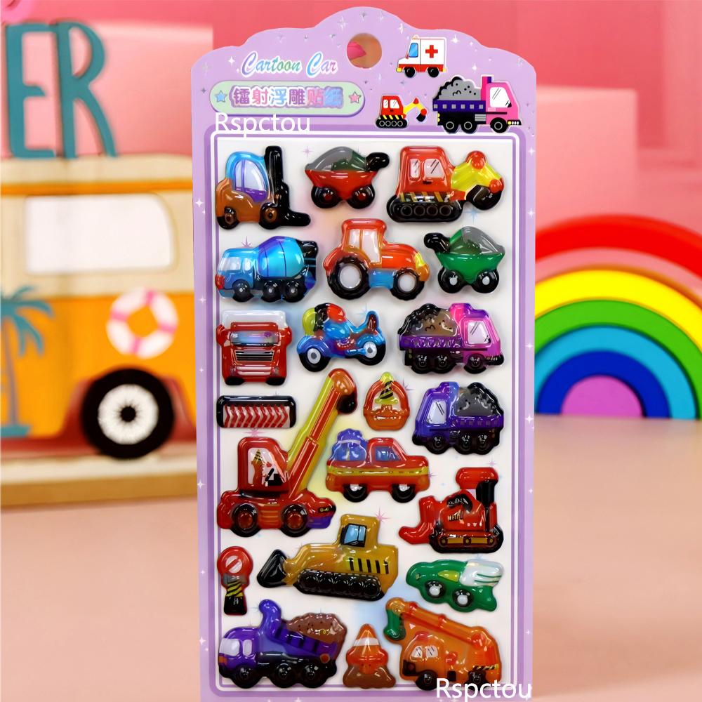 4pcs 3D Cute Cartoon Engineering Vehicle Stickers Truck Handmade DIY Notebook Laptop Waterproof Kawaii Decoration Sticker