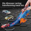 Transport Dinosaur Truck with Foldable Sliding Ra Track, Transforms Into Standing T-Rex & Trike, Best Birthday Gift for Kids