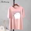 Shellsuning Summer Cute Printed Cotton T Shirt Women Loose Short Sleeve Trend Tees Female Casual Streetwear All-match Basic Tops