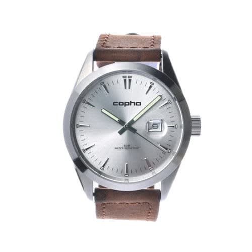 COPHA BASIC TIME 42 Men's Business Dress Watch, Limited Edition, Simple, High-Look Analog Quartz Movement, Officially Imported, Silver/Brown Leather S