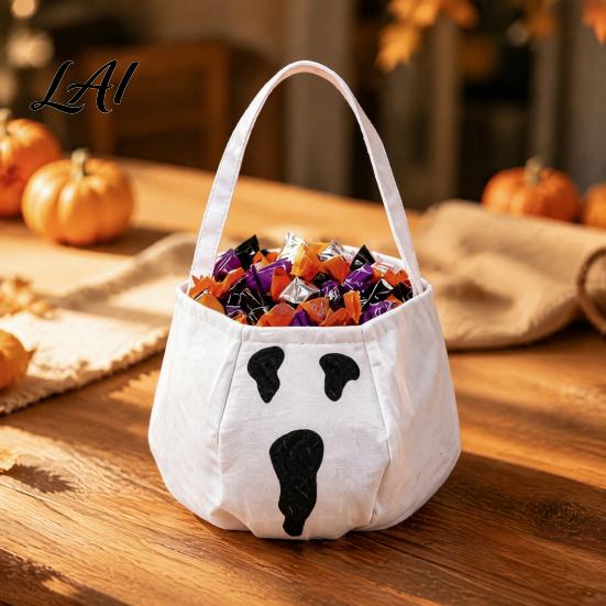 Sturdy Fabric Candy Buckets Halloween Trick or Treat Bag Funny Ghost Expressions Non-woven Handbag Accessories Lightweight for Kids Party Favors And