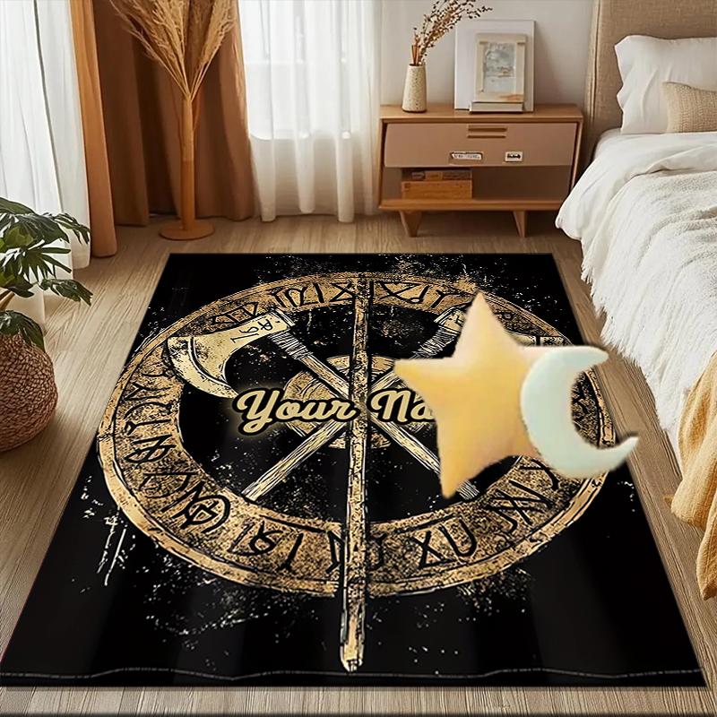 1PC Custom Name Axes Shield Theme Floor Mat Ideal for Living Room, Game Rooms, Office, Bedroom,Floor Mat Playful Design
